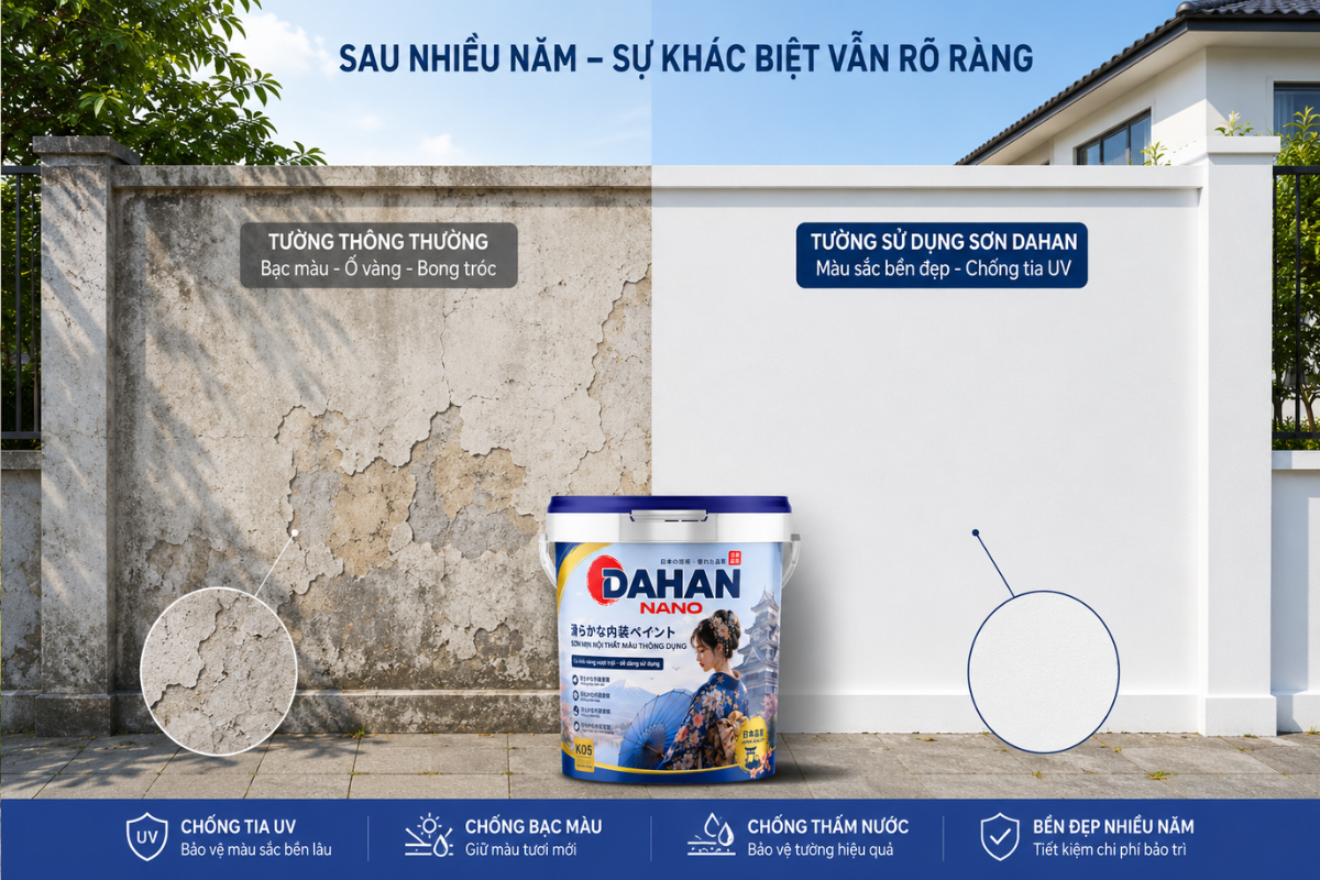 Sơn ngoại thất DAHAN giữ màu bền đẹp ngoài trời nhiều năm
