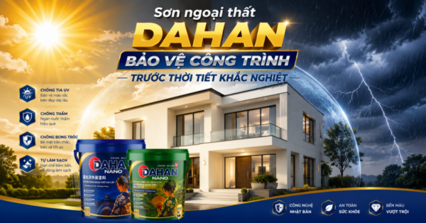Sơn ngoại thất DAHAN bảo vệ tường nhà trước nắng mưa với công nghệ chống tia UV và chống thấm ngoài trời